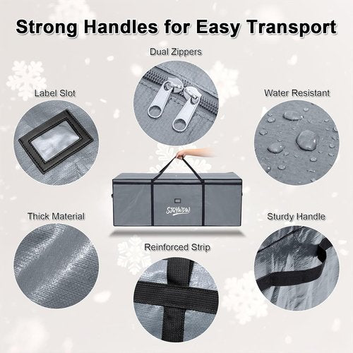 Heavy Duty Christmas Tree Storage Bag by [Brand Name] - 7.5 ft Water Resistant with Dual Zippers & Mesh Pockets (Grey)