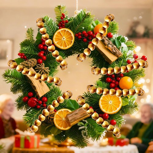 13Ft Christmas Wood Bead Garland,Gold Wooden Xmas Tree Ornament Round Craft Farmhouse Beads Garlands for Hanging Decorations,Holiday Favors