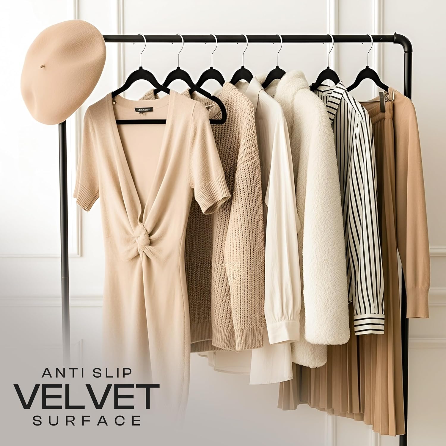 Utopia Home Velvet Hangers - Luxury Non-Slip Slim Coat & Pant Hangers, 100 Pack, Black