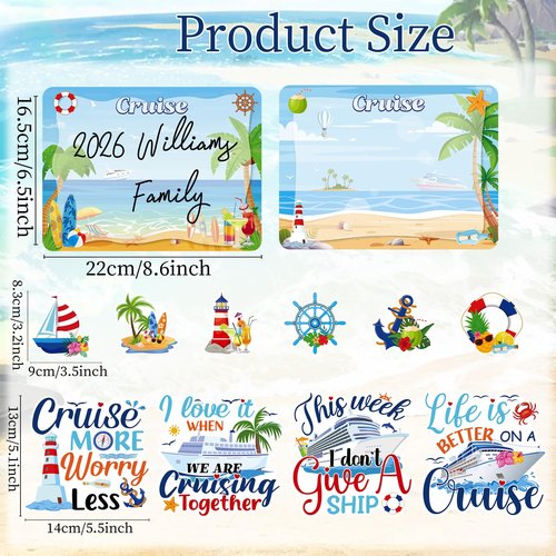 Large Cruise Door Decorations Magnetic - Cosmisun 12PCS Summer Beach Vacation Cruise Door Magnets with 3 Pens Funny Sea Navigation Cruise Ship Door Decoration Stickers for Carnival Cabin Stateroom
