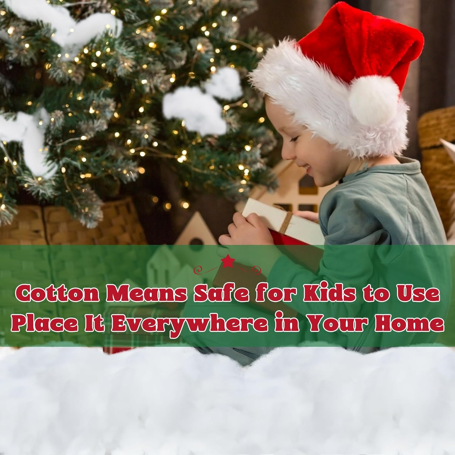 QZYL Artificial Snow Fluff - 18 Oz Vacuum Packaged Craft Cotton for Christmas Decor | White Winter Decoration