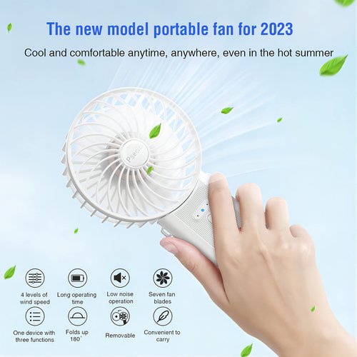 Psecici Handheld Fan, Mini Portable Personal Fan with lanyard, 4 Speeds Level 180° Foldable Design for Desk/Travel/Office/Outdoor