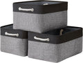 TheWarmHome Collapsible Storage Bins - Large 3-Pack Fabric Organizers with Rope | 16x12x8 Inch (Black & Grey)