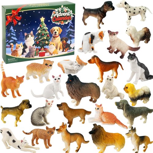 Animals Advent Calendar 2025 - 24 Days of Cat & Dog Figurines | Christmas Countdown for Kids & Adults