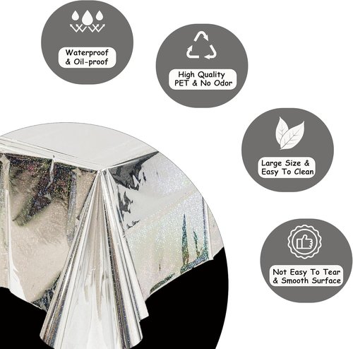 GREATRIL Disposable Silver Table Cover - Rectangle Party Tablecloths for Birthdays | 54'' x 108'' - 2 Packs