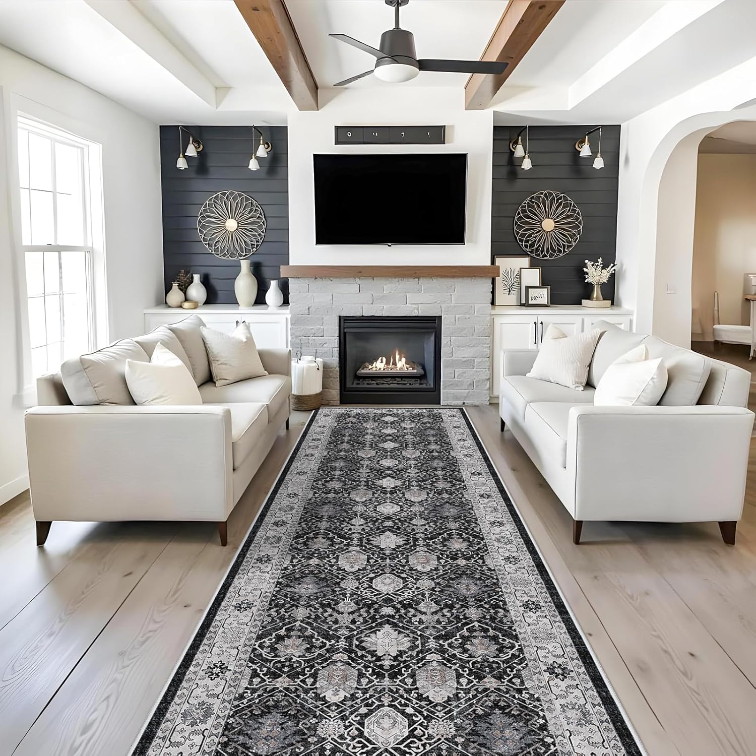 Skiennix Washable 4x12 Hallway Runner Rug - Vintage Soft Carpet, Stain Resistant, Non-Slip Backing | Black