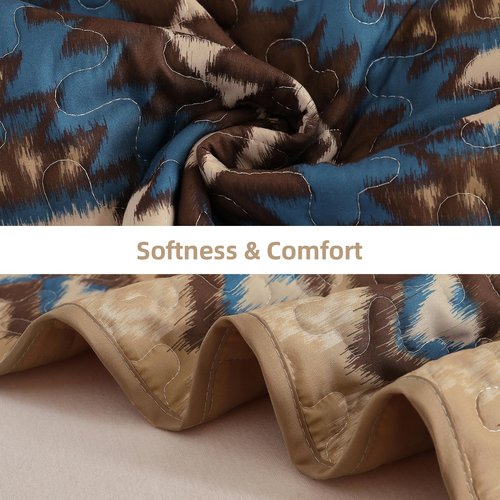Dintszyayue Brown Boho Quilt Set Queen，3 Pieces Aztec Texture Bedspread Southwestern Coverlet Set Soft Lightweight Bed Cover for All Season Microfiber Bedding with 2 Pillowcases(Brown,96"x90")