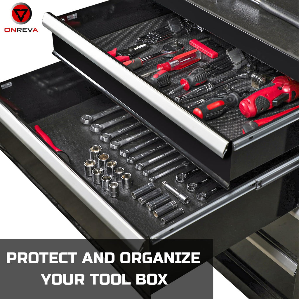 ONREVA Tool Box Liner 16 inch Wide x 18 Ft Large, Toolbox Drawer Liners, Heavy Duty Shelf Rubber Mat, Non Slip Pad Organizer for Rolling Tool Chest Drawers, Cabinet, Workbench, Black
