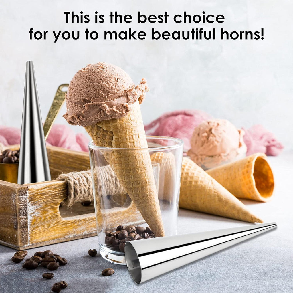 Skiennix Cream Horn Molds - 16 Large Stainless Steel Baking Cones for Danish Pastry | 4.7 Inch