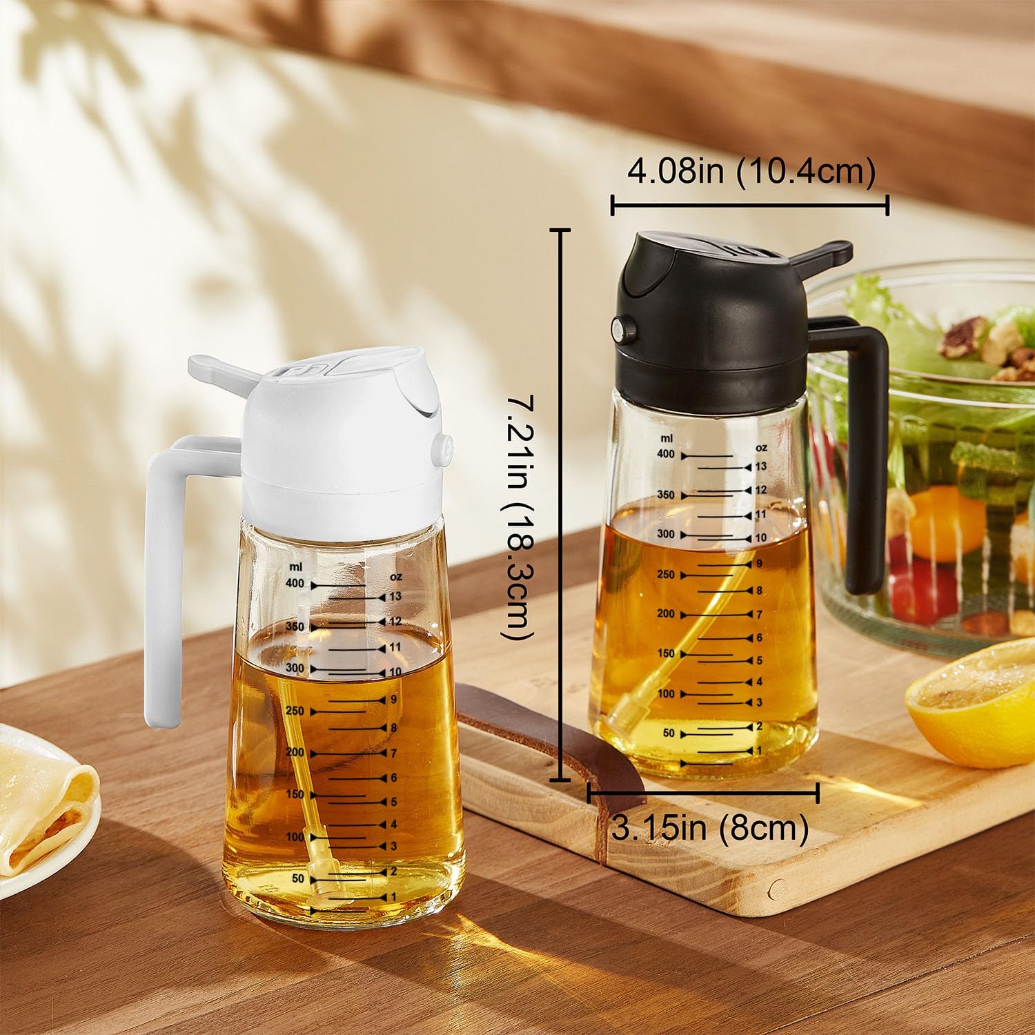 TrendPlain 16oz Glass Olive Oil Sprayer - 2-in-1 Dispenser for Cooking & BBQ - Black & White