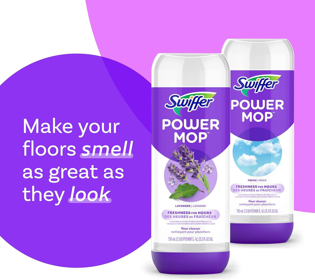 Swiffer Power Mop Refill - All-Purpose Floor Cleaner Solution for Tile, Vinyl, Wood | Lavender Scent, 50.6oz