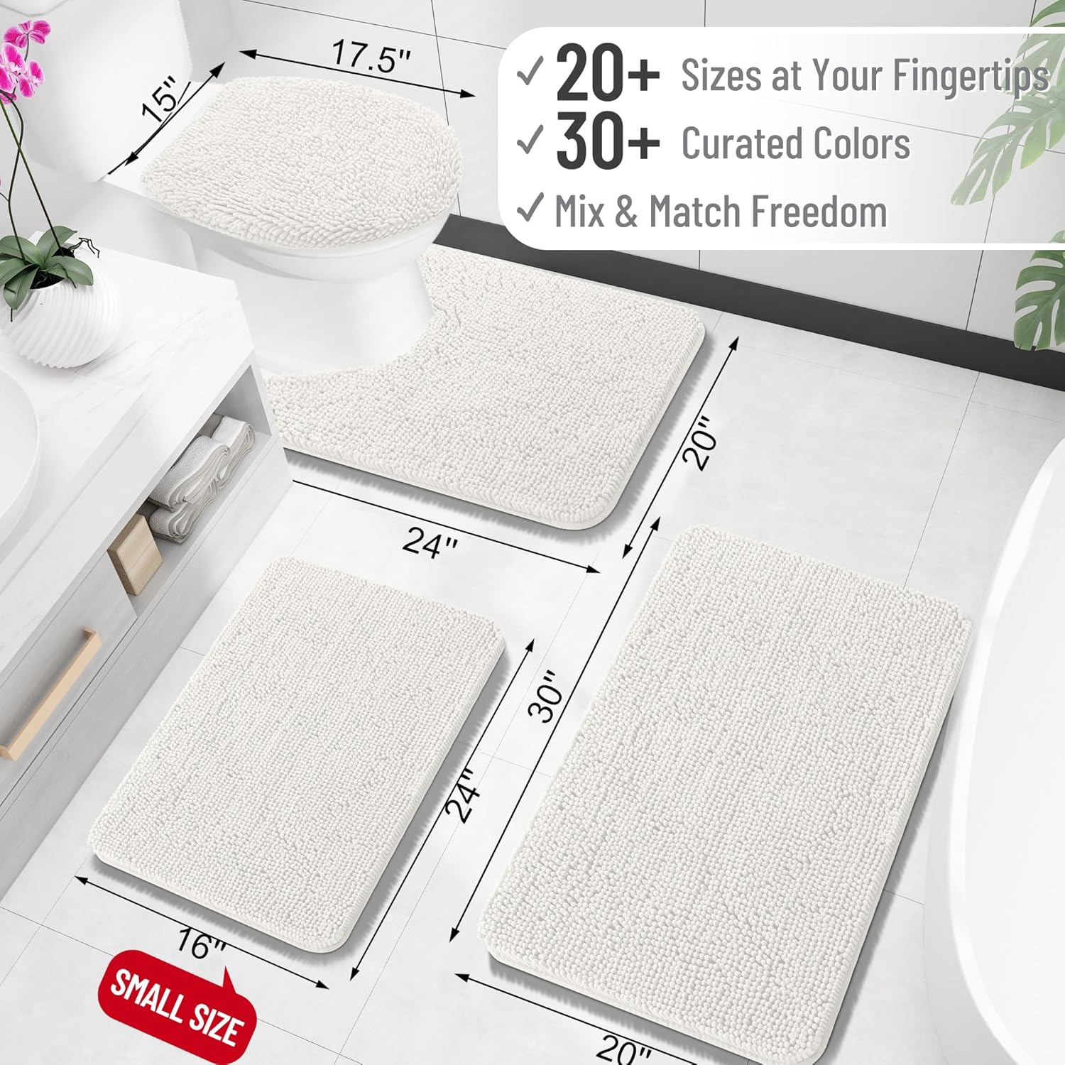 OLANLY Bathroom Rugs - Extra Soft Absorbent Chenille Bath Mats | 30x18, Quick Dry, Ivory