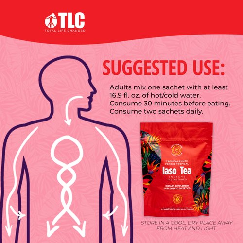 Iaso Instant Tea (Tropical Punch) - Fruity Cleansing Drink for Digestive Support, Refreshing Flavor - 25 Sachets, Pack of 2