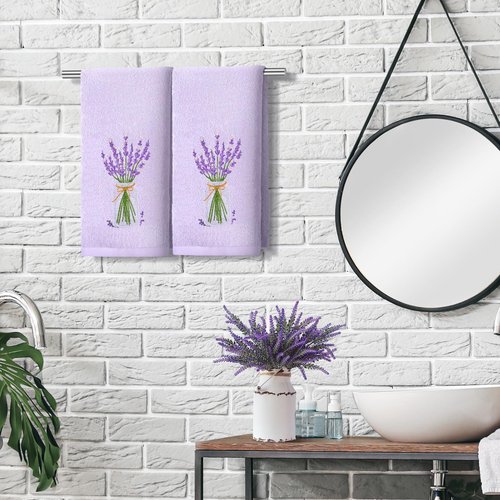 SmoothNovelty 2 Pcs Lavender Hand Towels Purple Bathroom Decor 14x29 Inch Embroidered 100% Cotton Soft Absorbent Spring Summer Decorative Hand Towels for Bathroom Kitchen