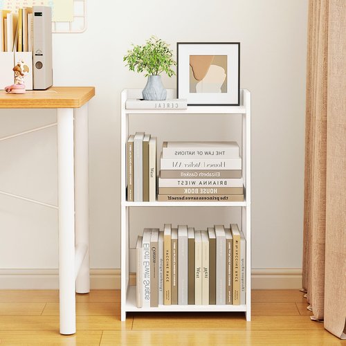 POBOMULI 3-Tier Bathroom Ladder Shelf Freestanding, White Floor Shelves Open Shelving Unit, Small Bookshelf Nightstand for Home Study Laundry Room (11.8" D x 15.7" W x 27.6" H)