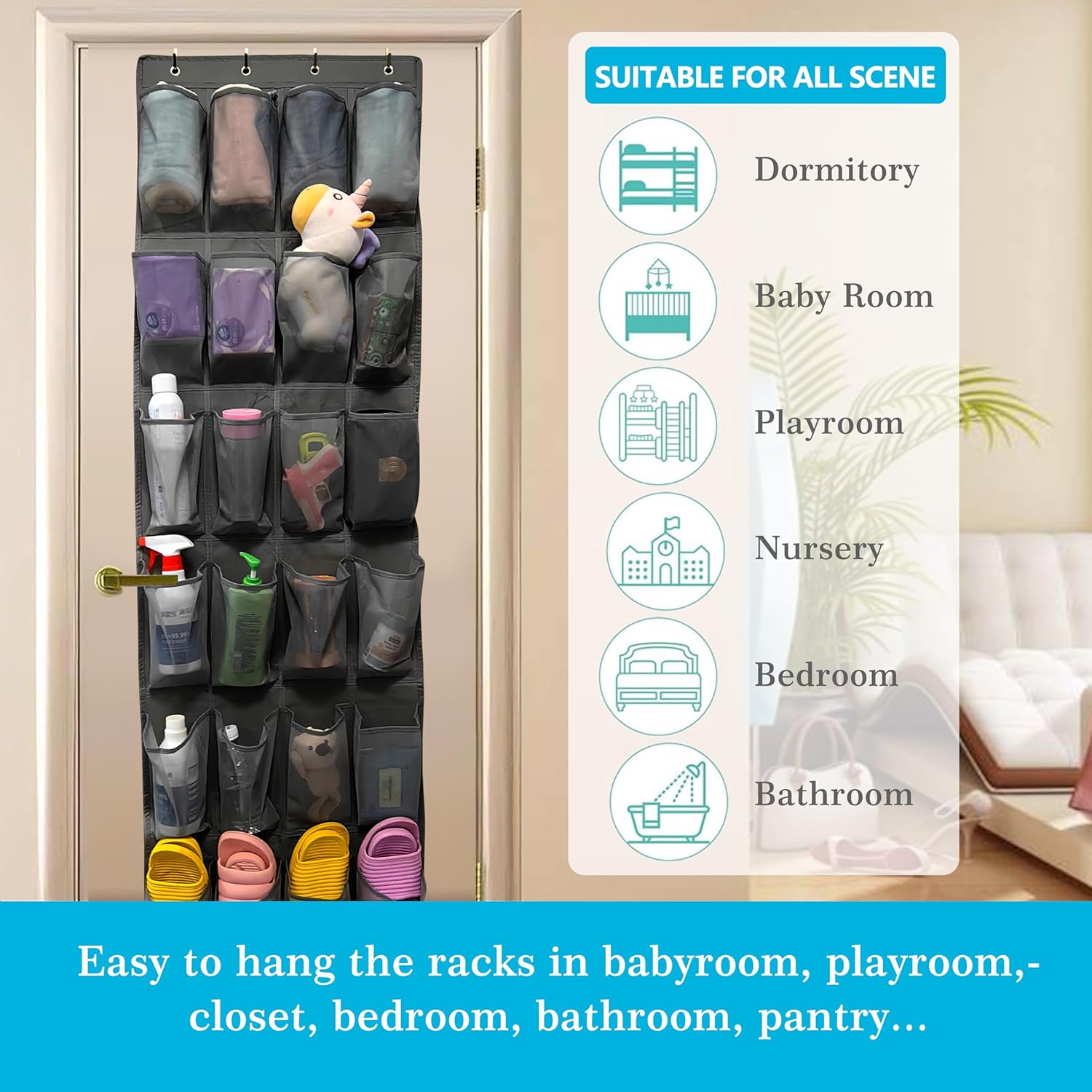 SimpleHouseware Over The Door Shoe Organizer - 24 Large Mesh Pockets for Sturdy Storage | Black