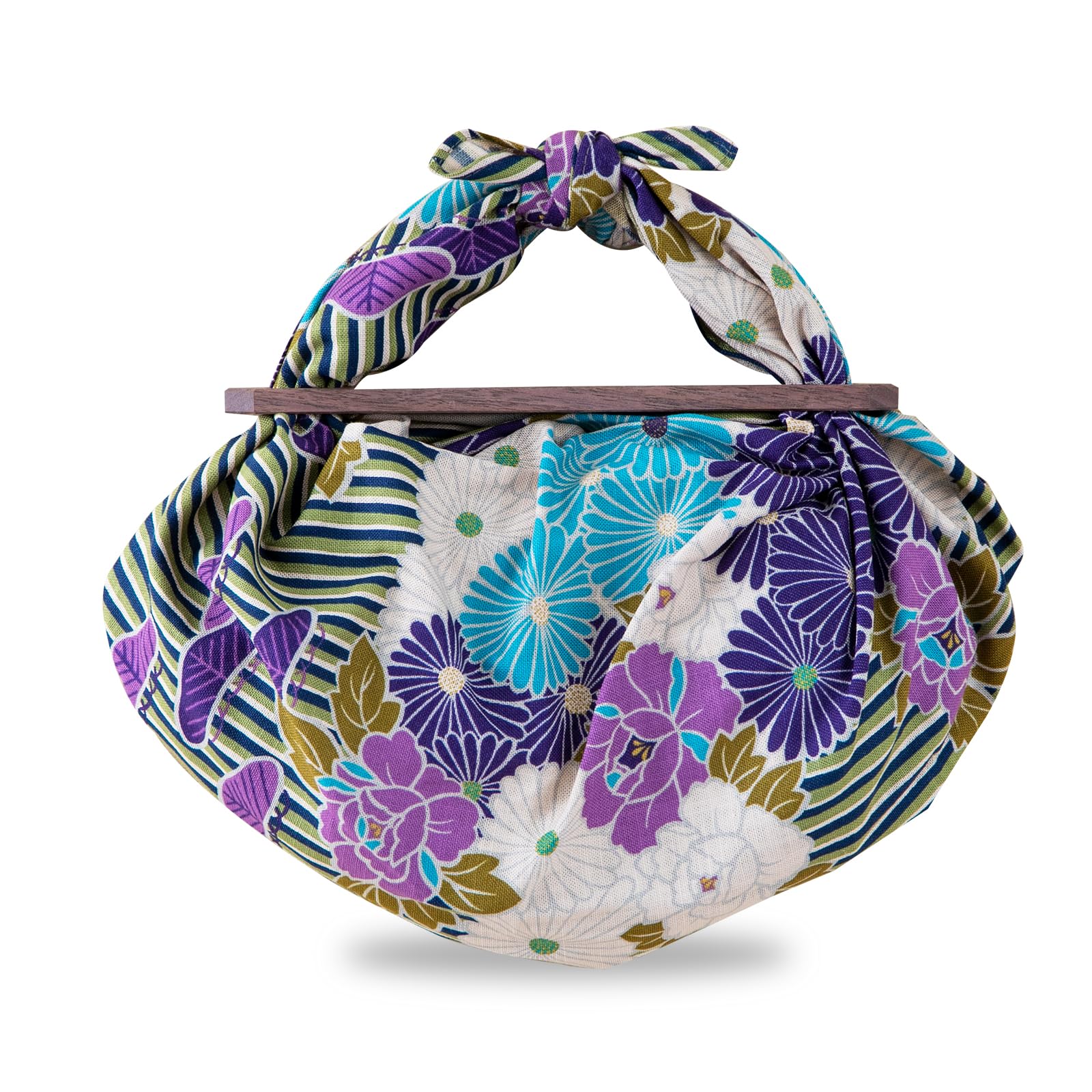 NOREN Furoshiki Wrapping Cloth Bag and Handle Set (Retro Flower Purple / 27.56 inch) Handbag Japanese Tote Bag Reusable Folding Bag with Pockets/Made in Japan 100% Cotton Japanese Kimono Desigh