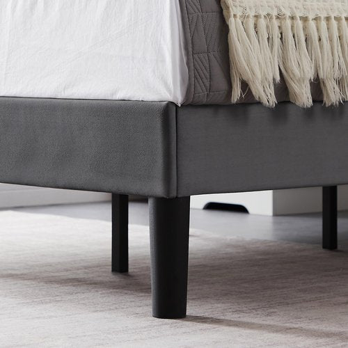VECELO Twin Bed Frame, Platform Bed Frame with Adjustable Height Upholstered Headboard, Heavy-Duty Frame and Strong Wooden Slats Support, Non-Slip and Noise-Free, Easy Assembly, Dark Grey
