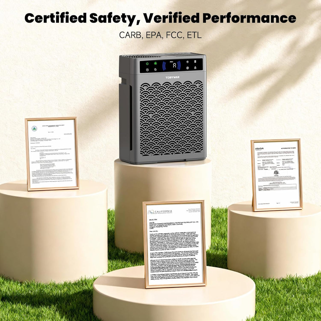 Air Purifiers - HEPA Filter Air Purifier for Large Rooms Up to 3000 Ft² | Air Quality Monitor & Timer - Grey