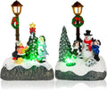Karenhi Christmas Village Set - 2 Pcs Snowman & Santa Figurines with LED Lights | Rustic Tabletop Decor
