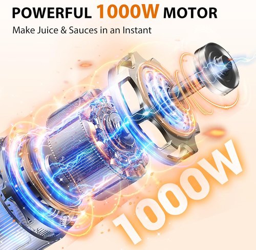 KOIOS Immersion Blender - 1000W 3-in-1 Hand Blender with Turbo Mode & Stainless Steel Blade | Non-BPA