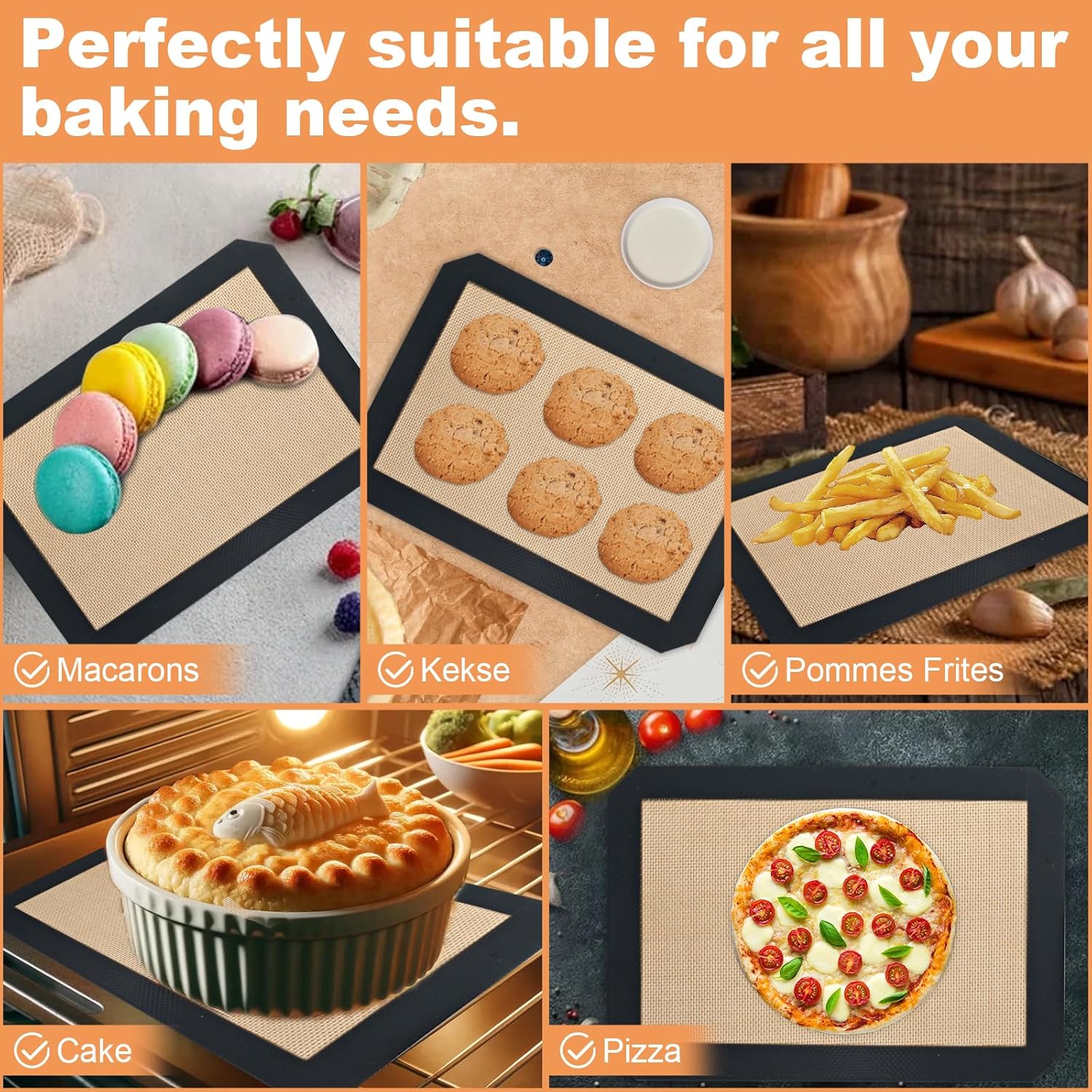 Silicone Baking Mat by [Brand Name] - 2 Pack Non-Stick, Food Safe Mats for Cookies & Bread | 11.8"L x 8.3"W