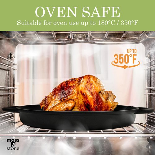 Moss & Stone 12” Nonstick Grill Pan for Indoor Cooking, Cast Aluminum Griddle Pan for Stove Top & Induction, Dishwasher & Oven Safe, Grill Pan with Lid, Silicone Handles, PFOA Free