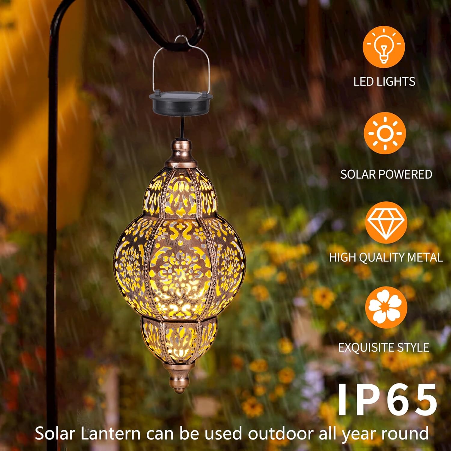 Skiennix Solar Lanterns - Outdoor Garden Decor | Metal Moroccan Chandelier for Patios & Yards