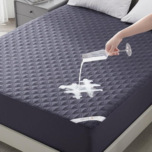 BEDLORE Waterproof Mattress Protector - Noiseless Full Size Pad with Deep Pocket 6"-15" | Soft, Breathable & Washable (Navy Blue)