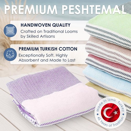 ATANI Turkish Beach Towel (71x39 Inches), Converts to a Bag, Oversized 100% Cotton Bath Towels Lightweight Quick-Dry Beach Blanket for Travel, Picnic, Camping, Yoga and Pool (Lavender)