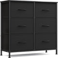 SONGMICS Dresser - Versatile Chest of Drawers & TV Stand with 6 Fabric Storage Bins | Ink Black & Ebony Black