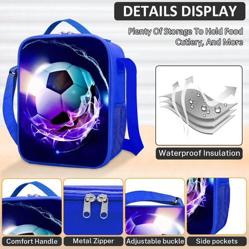 TILYTADLY School Backpack for Boys - 4pcs Soccer Boys Backpack with Lunch Box and Pencil Case for Kids Children Teens Elementary Middle School - Students Bag for Ages 6-18,17″Bookbag Travel Back Pack