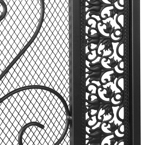 BEAMNOVA Black Decorative Fireplace Screen, 52.4 x 30.7 in, Heraldic Lily, 3-Panel Freestanding Folding Spark Guard Mesh, Heavy-Duty Fire Screen for Indoor Fireplaces Outdoor Fire Pits