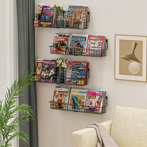 X-cosrack 24 Inch Wall Mounted Kids Bookshelf, Floating Metal Book Shelves for Kids Nursery Toddler Classroom, Hanging Book Shelf Organizer for Room Decor, Black, Set of 4