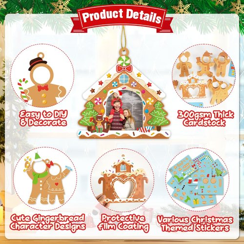 28 Pack Christmas Picture Frame Craft Kit for Kids, Xmas DIY Gingerbread Man House Picture Frames Paper Crafts Christmas Hanging Ornaments for Xmas Tree Holiday Winter Decor Class Art Game Activities