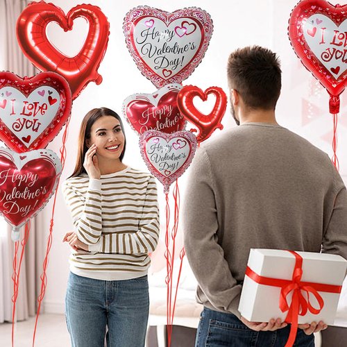 Happy Valentine's Day Balloons 20pcs Red Heart Balloons Set I Love You Balloon 18 Inch Love Balloon White and Red Heart Shaped Foil Balloon for Valentine's Day Decoration Romantic Proposal