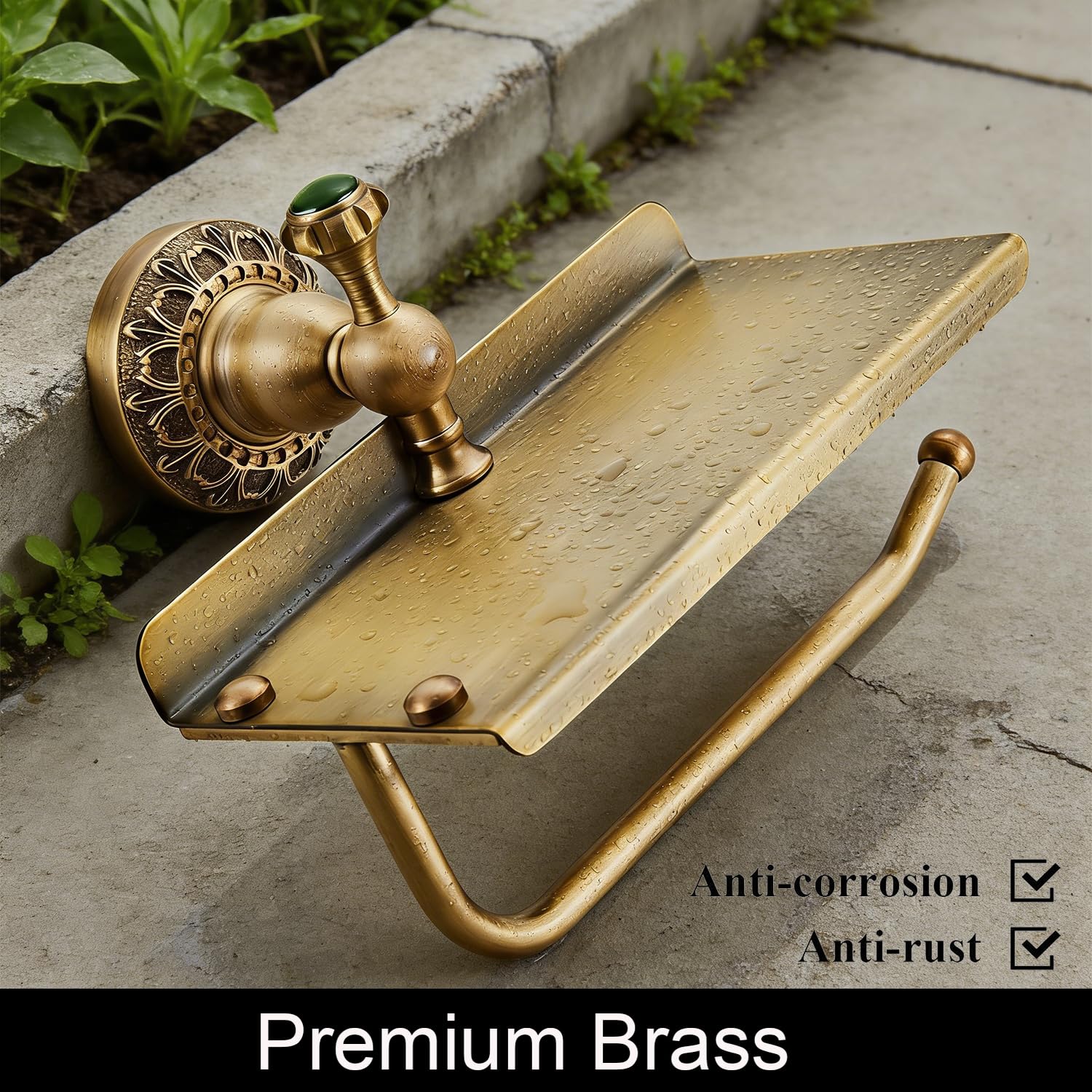 Toilet Paper Holder, NEWRAIN Vintage Bathroom Toilet Paper Roll Holder with Shelf, Solid Brass RV Tissue Roll Holder Wall Mounted, Antique Commercial Farmhouse Toilet Paper Dispenser