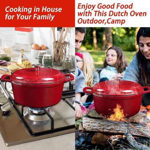 KOOMADE Dutch Oven Pot with Lid- 4.75 Quart Enameled Cast Iron Round Dutch Oven Stockpot With Dual Handles- Oven Safe up to 500°F, Heavy Duty Nonstick Cookware Safe for Bread Baking, Stews, Braising- Red (Red 4.75QT)