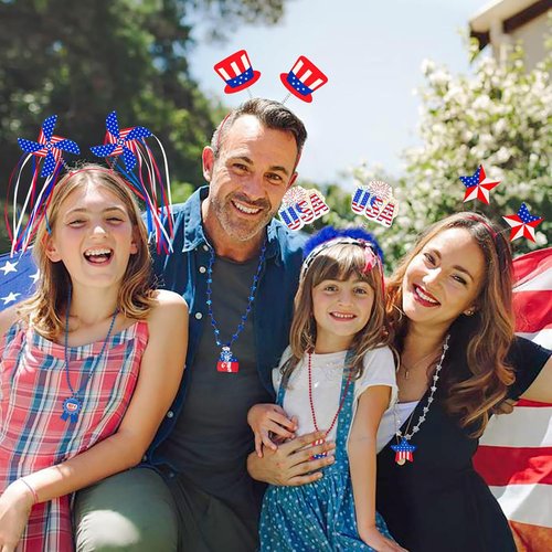 Moon Boat 12PCS 4th of July Headbands - Patriotic Red, White & Blue Party Accessories for Independence Day