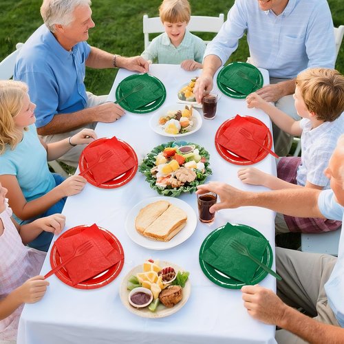 WXLDGHQ Red Paper Plates 9 Inch Set Disposable Red Birthday Dessert Dinner Plates and Napkins Party Supplies(75 PCS)