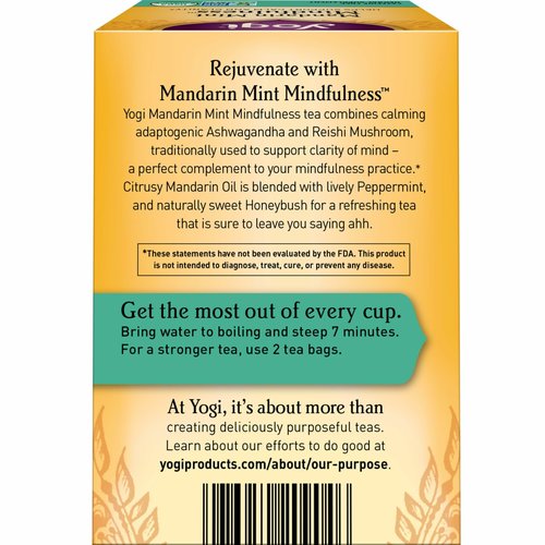 Yogi Tea Mandarin Mint Mindfulness - 16 Tea Bags per Pack (6 Pack) - Organic Mandarin Mint Tea - Calming Herbal Tea - Includes Ashwagandha, Reishi Mushroom, Mandarin, Peppermint & More