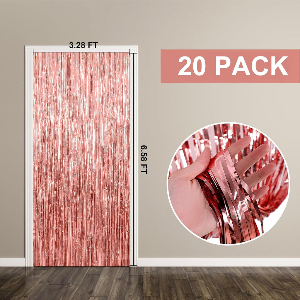 Regine Switzerland 20 Pack Rose Gold Foil Fringe Curtains - Metallic Backdrop for Parties & Events