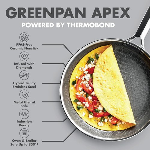 GreenPan Hybrid 10” Nonstick Frying Pan - APEX Tri-Ply Thermobond Ceramic Skillet, PFAS-Free, Silver