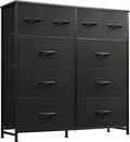 WLIVE Dresser - Tall Chest Organizer with 10 Fabric Drawers & Wooden Top - Black Storage Unit for Bedroom