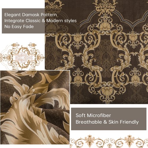 Mybedsoul 7 Pieces Coffee Comforter Set King Size, Damask Bed in a Bag for King Bed, Lightweight Microfiber Boho Bedding Sets with Comforter, Sheet, Pillowcases & Shams for All Season(90"x104")