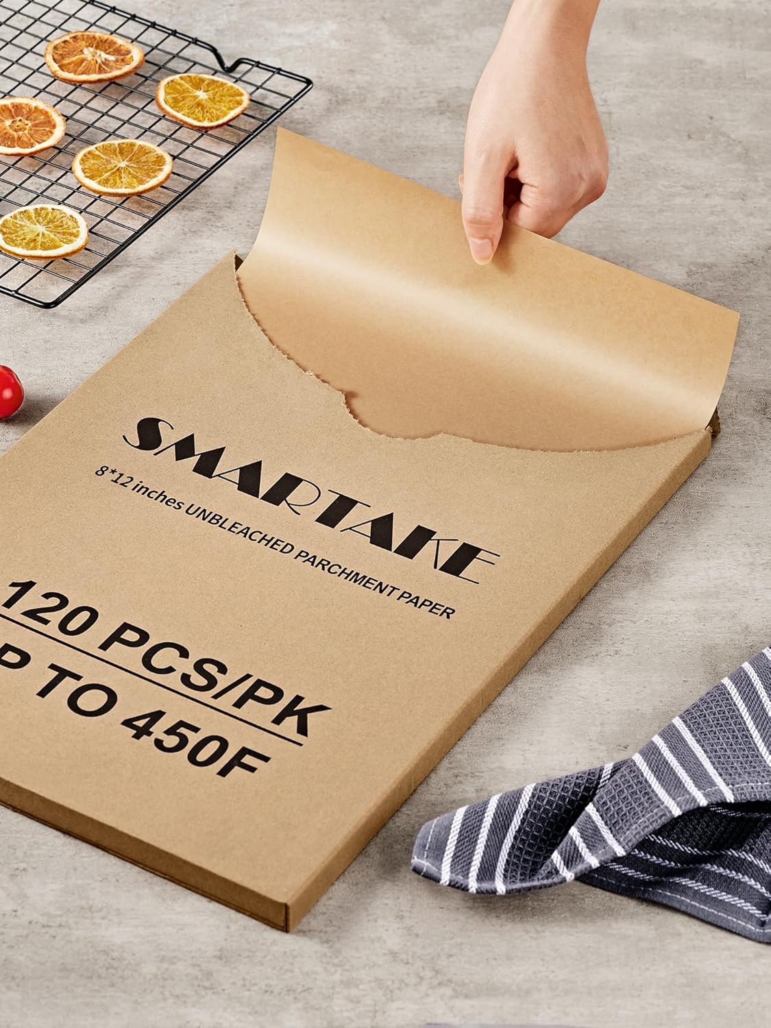 SMARTAKE Parchment Paper Sheets - 120 Pre-Cut, Non-Stick 8x12 Inch Baking Paper | Unbleached Natural Wood Pulp