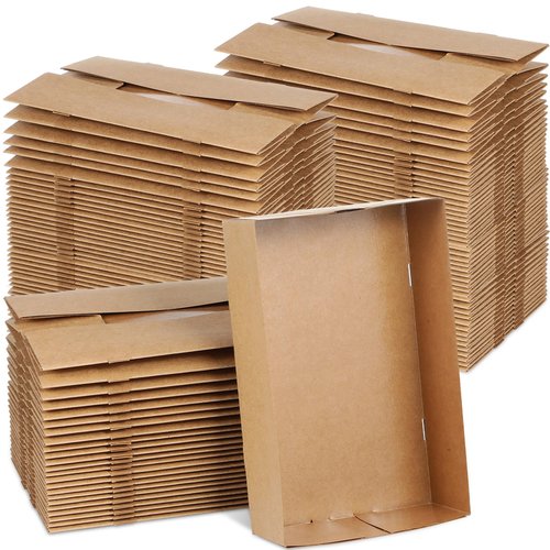 Chinco 300 Pieces Paperboard Kraft Food Trays 4 Corner Pop up Food Tray Disposable Foldable Cardboard Movie Night Snack Party Container Box for Holding Drink at Stadiums or Theaters (Brown)