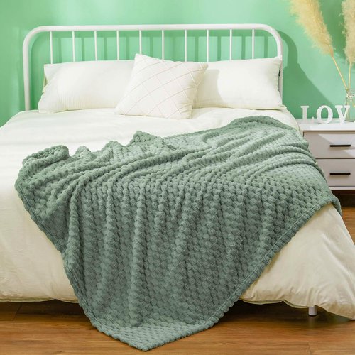 Excervent Flannel Fleece Throw Blanket (50x40 inches), Hexagon Jacquard Decorative Fuzzy Warm Blankets for Kids, Super Soft Cozy, Suitable for All Seasons, Sage Green