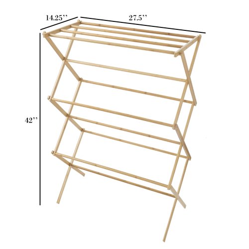 Bamboo Clothes Drying Rack - Collapsible and Compact for Indoor/Outdoor Use - Portable Wooden Rack for Hanging and Air-Drying Laundry by Lavish Home