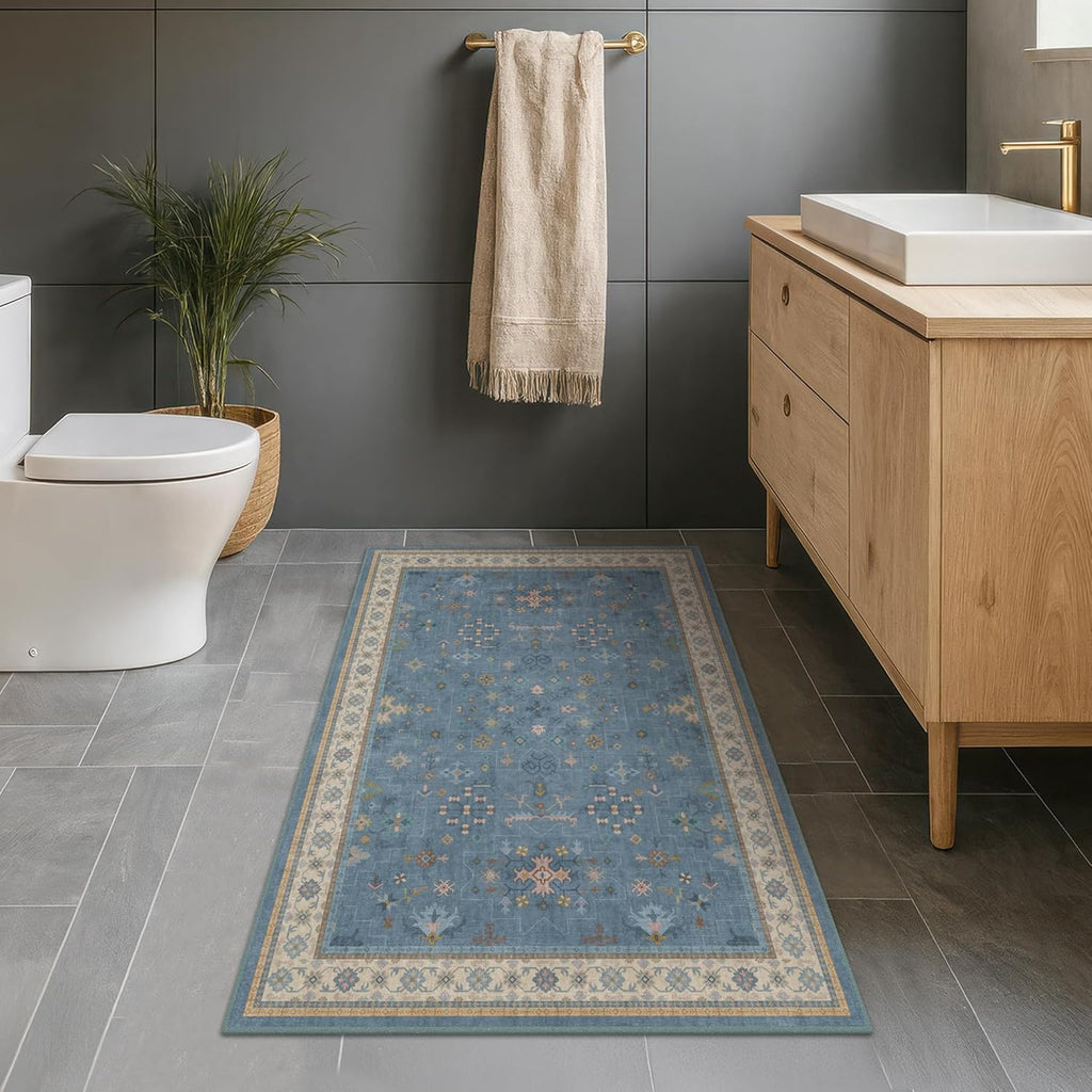 Washable Blue Rugs - 3x4 Indoor Throw Rug for Kitchen, Bedroom, Bathroom | Non-Slip, Fade-Resistant Design